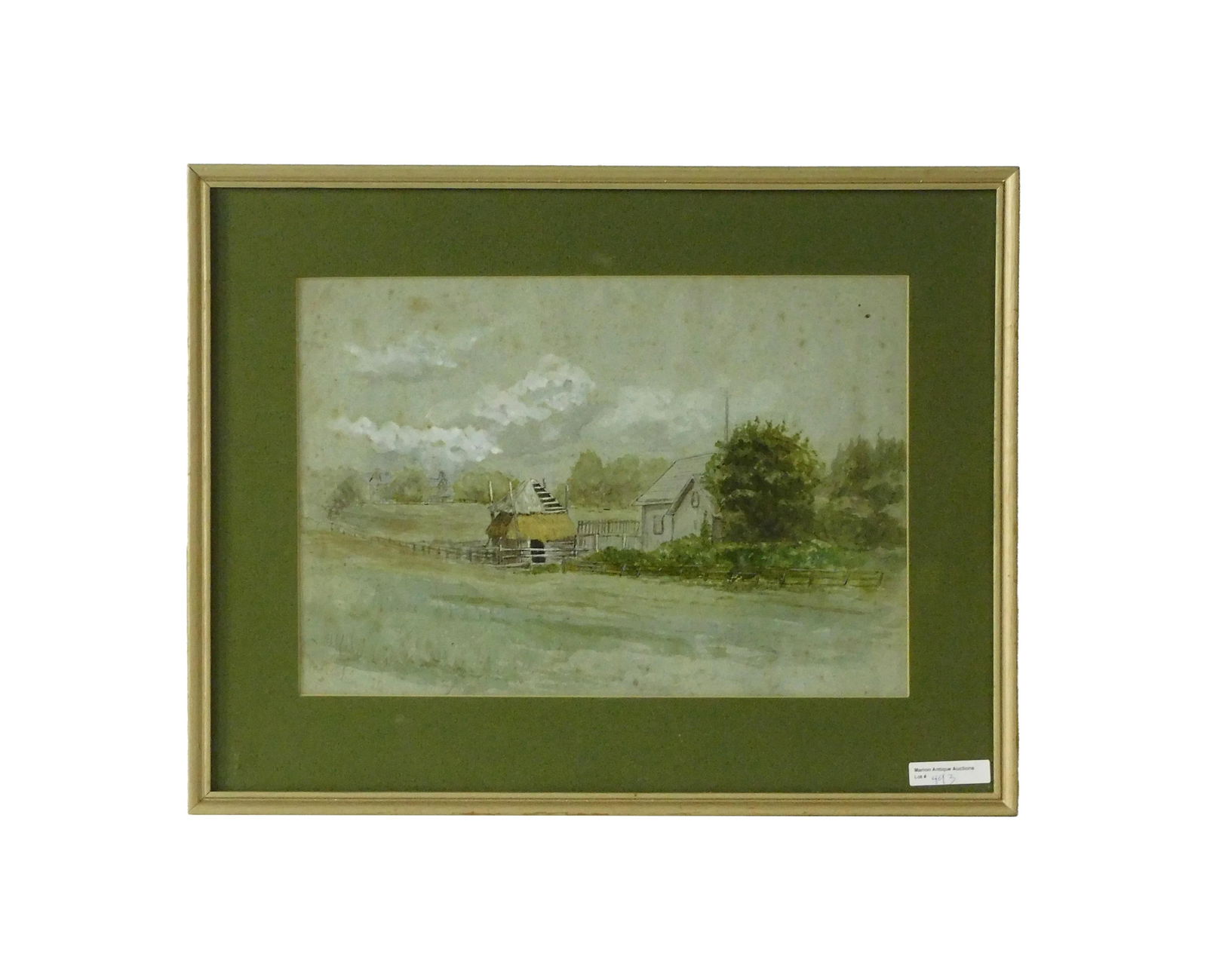 Leroy Yale Painting: (American/Massachusetts, 1841-1906). New Bedford artist. Watercolor. Farmyard scene. Signed lower left. Sight size: 9" high x 13" wide. In a carved wooden frame under glass measuring: 14" high x 18" w