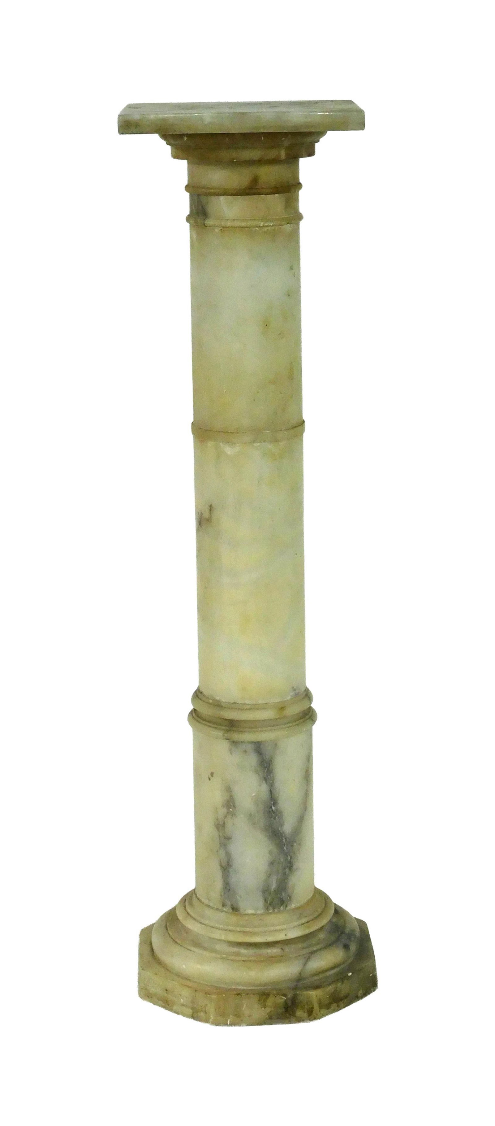 Marble Pedestal: 19th C. In two pieces. 39" high x 10" square at top.Minor chipping to octagonal base. Square top may be a later replacement. IMPORTANT- Please note: all items are sold as is, where is, with all