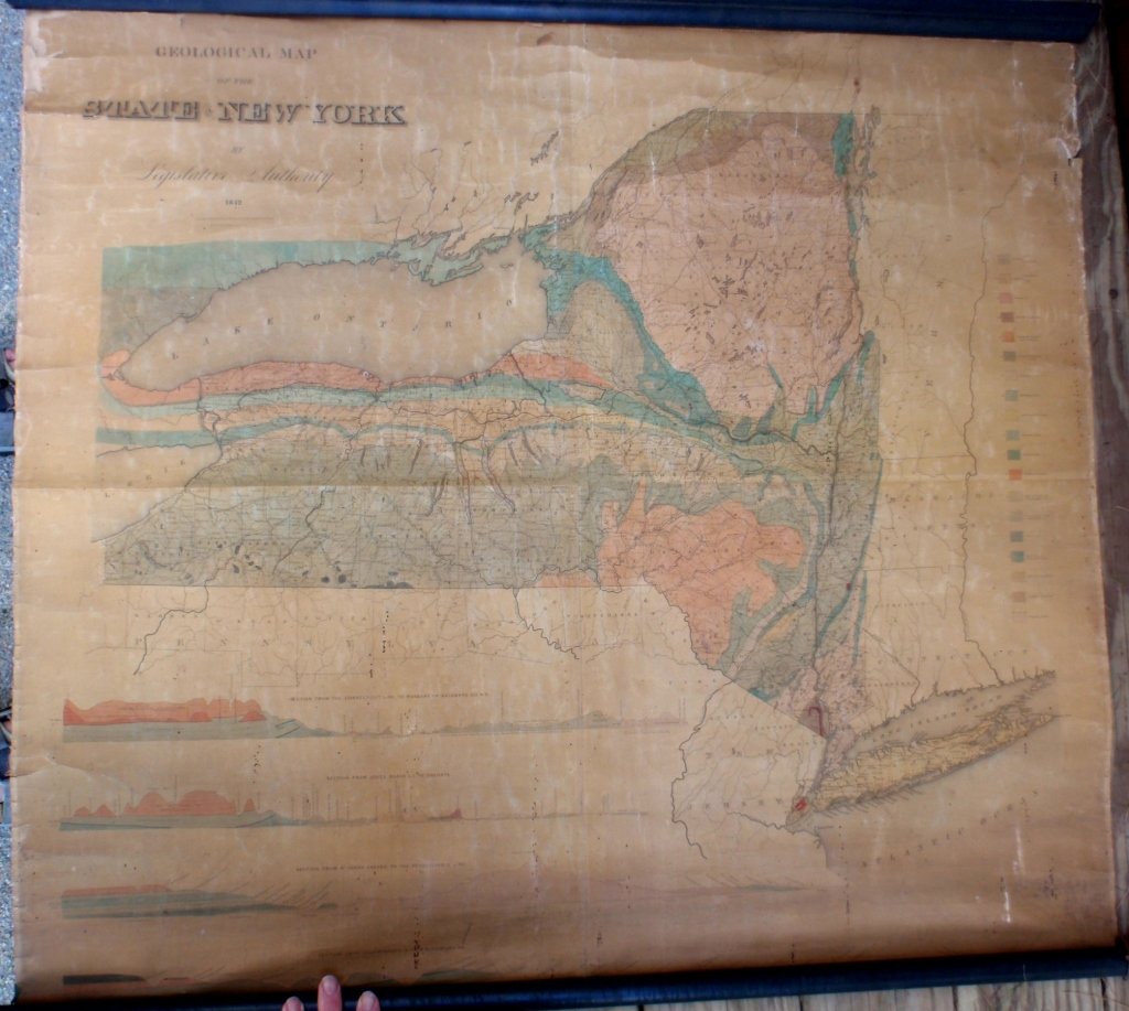 GEOLOGICAL MAP OF THE STATE OF NEW YORK BY: LEGISLATIVE AUTHORITY, 1842, ENGRAVED BY SHERMAN & SMITH, SOME TEARS AND CREASES, ROUGH ON EDGES, 34" LONG, 39" WIDE
