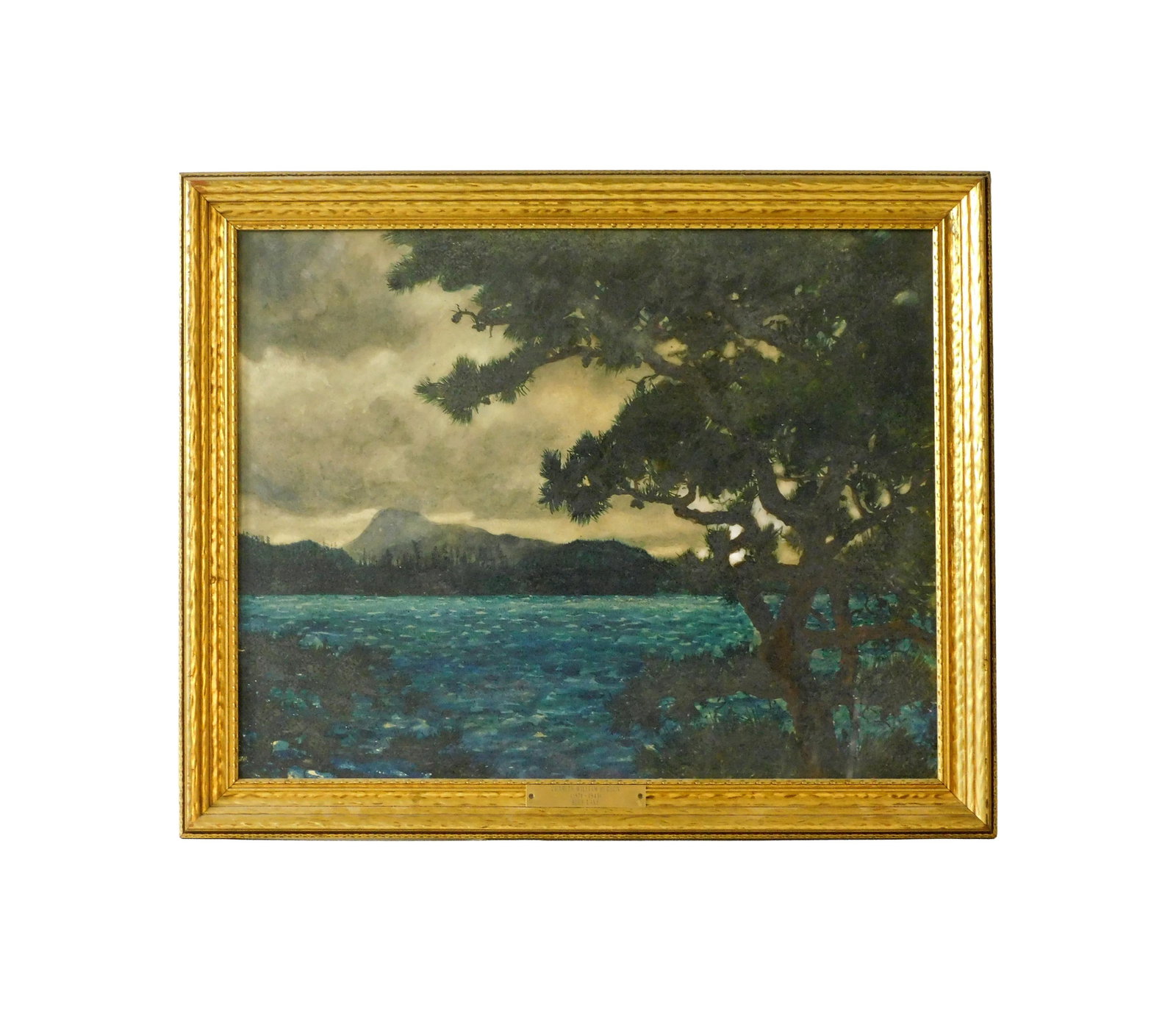 Charles William Hudson Painting: (American/Massachusetts, 1871-1943). Watercolor on paper. Tonalist landscape. Signed lower center. Signed and titled "Blue Lake" on verso. Retains original Pennsylvania of Fine Arts Academy label. Sig