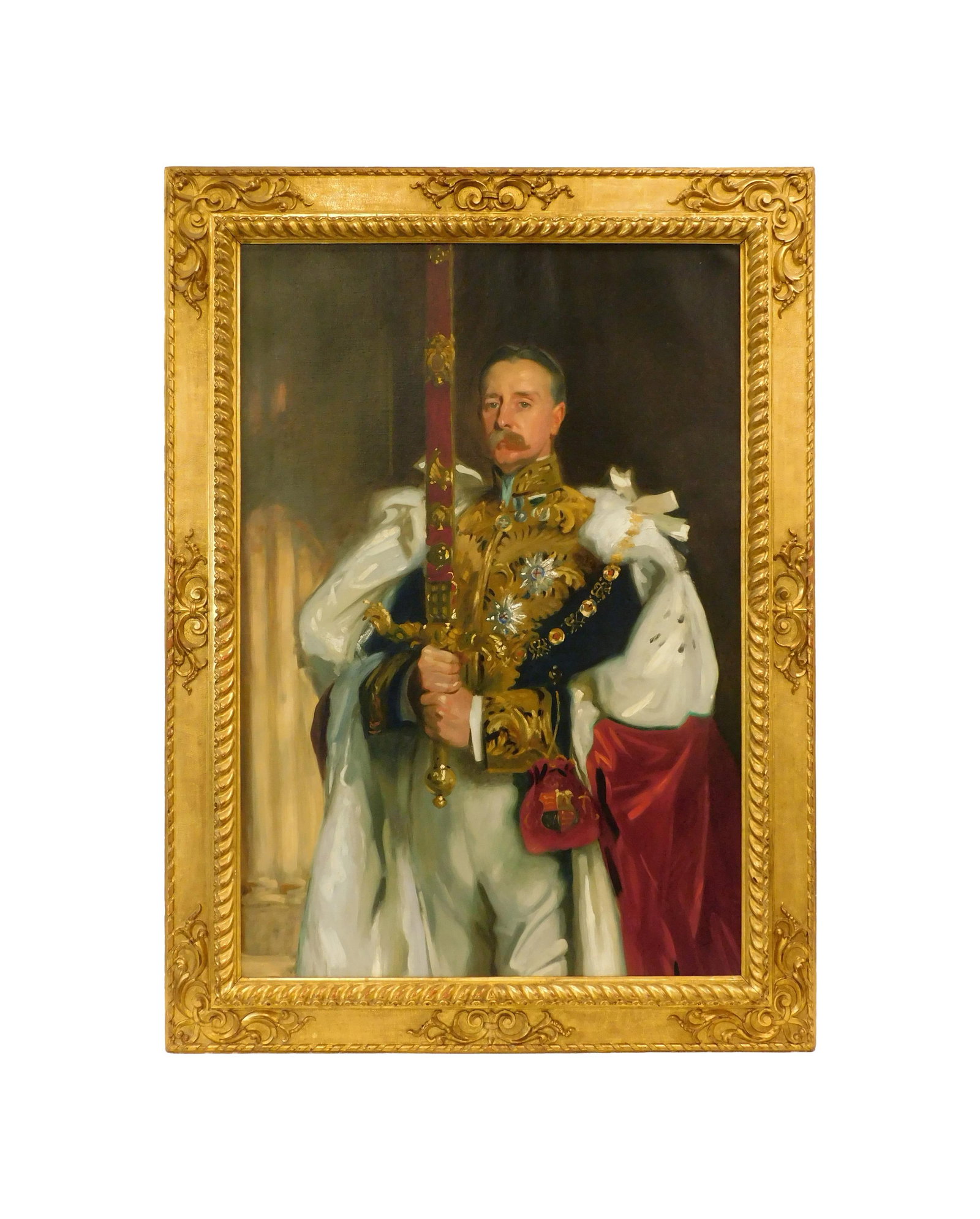 After John Singer Sargent Painting: (Italian, 1856-1925). Oil on canvas. Portrait of Charles Vane-Tempest-Stewart, Sixth Marquess of Londonderry, carrying the great sword of the state at the coronation of King Edward VII, August, 1902.