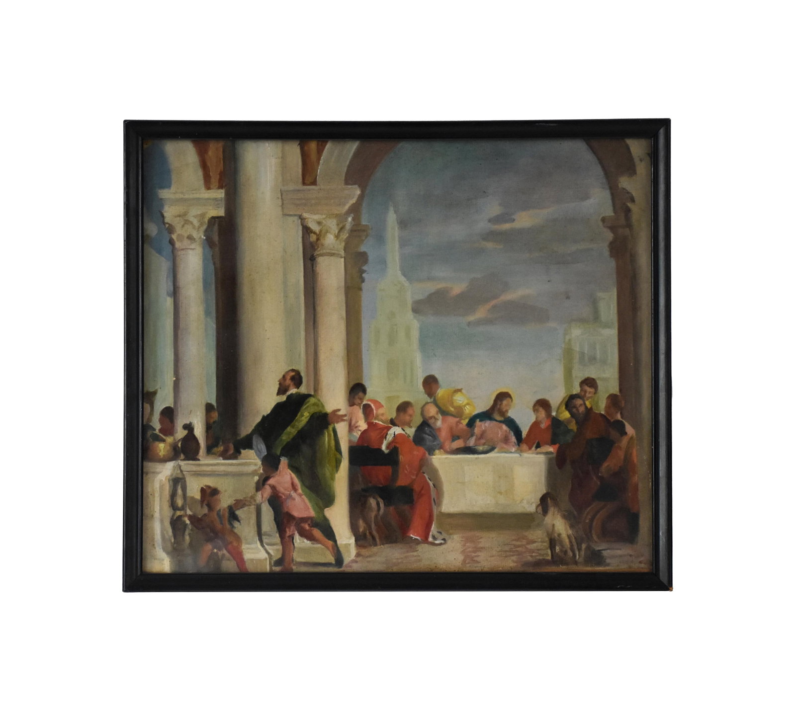 Robert Hale Ives Gammell Painting: (American/Massachusetts/Rhode Island, 1893-1981). Oil on artist's board. Depicts the Last Supper. Unsigned. Estate label on verso: "Copyright 1985 by the estate trustees of R.H. Ives Gammell Studios