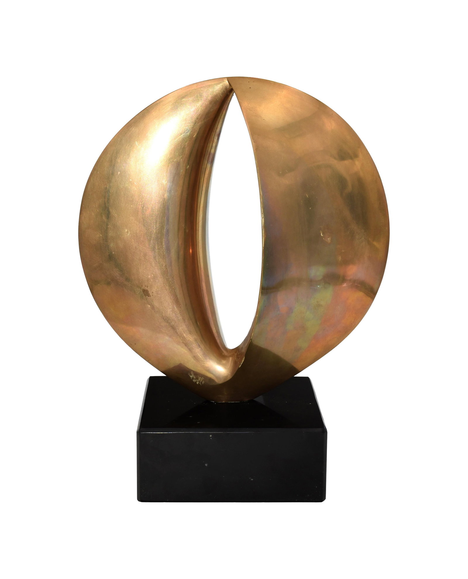 Kieff Grediaga Polished Bronze Sculpture: (Spanish, b. 1936). "Gerga". Signed: "Kieff 0/6. Prupva 1971". Permanently mounted on a heavy marble base. Sculpture: 12 1/2" high x 13" wide x 2 1/4" deep. Base: 3" high x 7" wide x 7" deep. 45.6