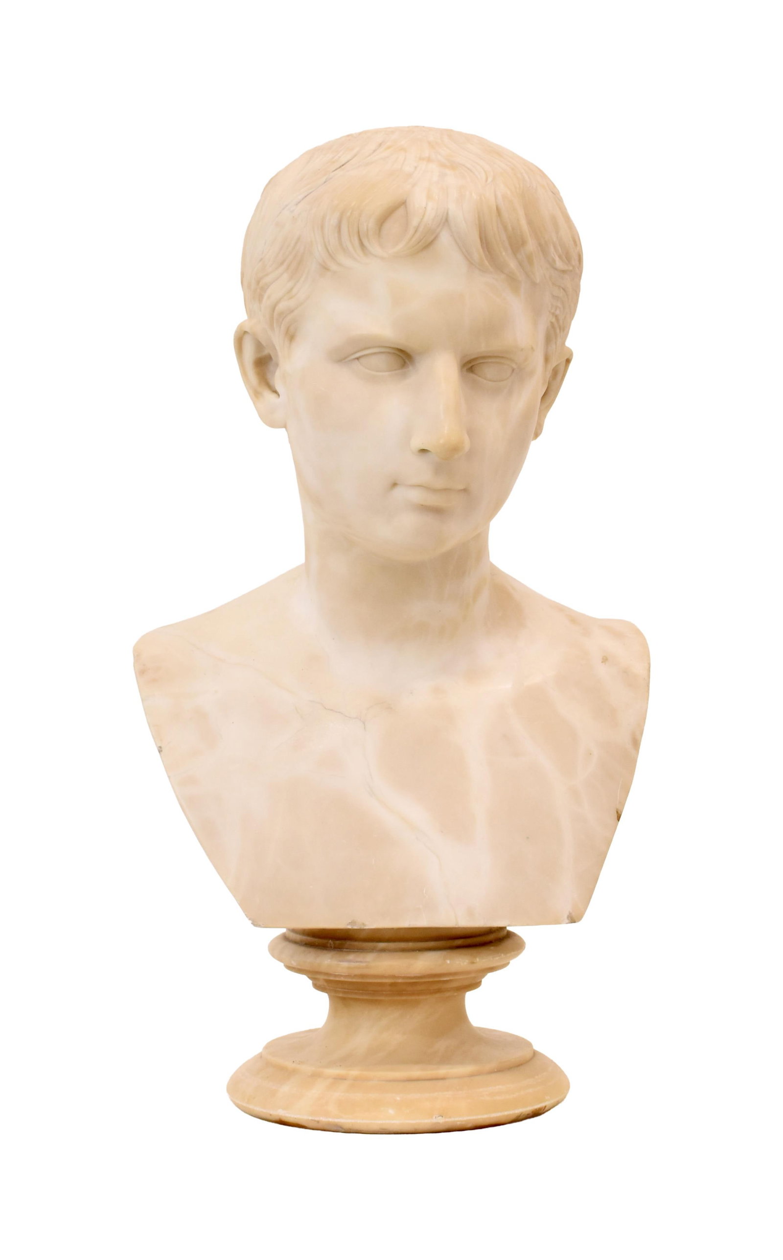 Pietro Bazzanti Marble Bust of Augustus: (Italian, 1842-1881). Signed "P. Bazzanti, Florence". 21" high x 11 1/2" wide x 7" deep. 52.6 lbs. Provenance: Estate of Alfred J. Walker, legendary art dealer and collector. Founder of