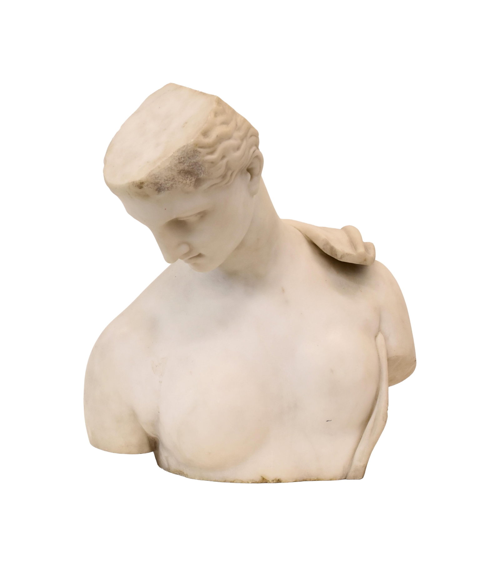 Marble Bust of Psyche of Capua: 19th C. Grand Tour. Unsigned. 20" high x 18" wide x 10" deep. 128.6 lbs. Provenance: Estate of Alfred J. Walker, legendary art dealer and collector. Founder of Walker-Cunningham Fine Art.Condition
