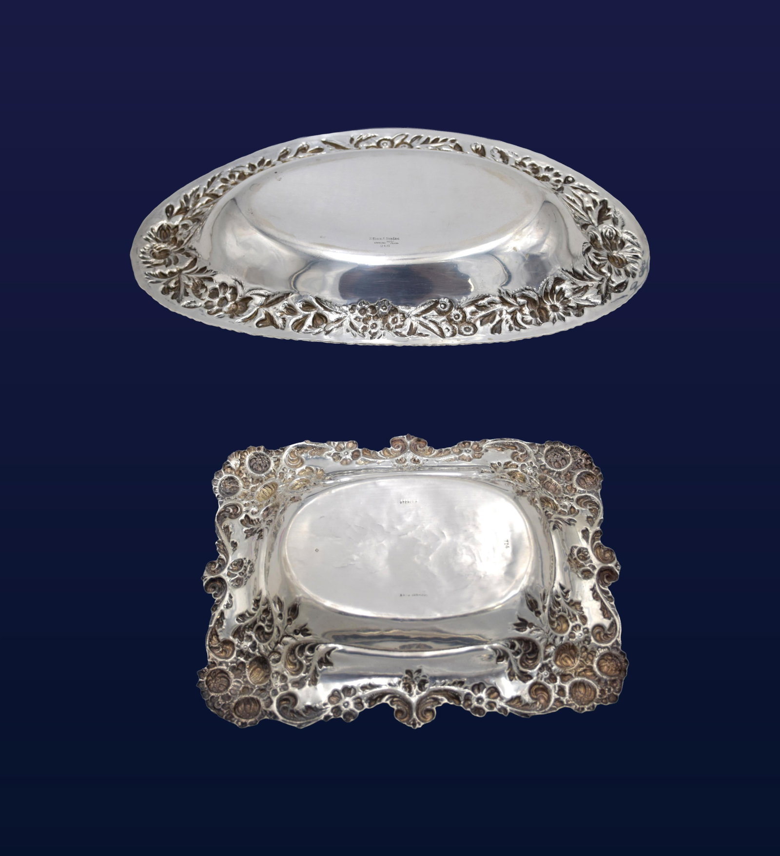 (2) Sterling Silver Repousse Trays - 2