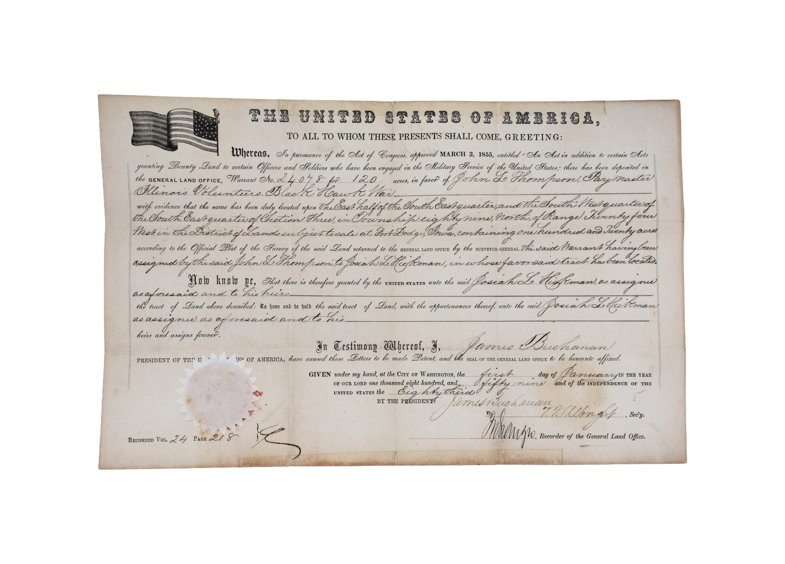 President James Buchanan Signed Document - 2