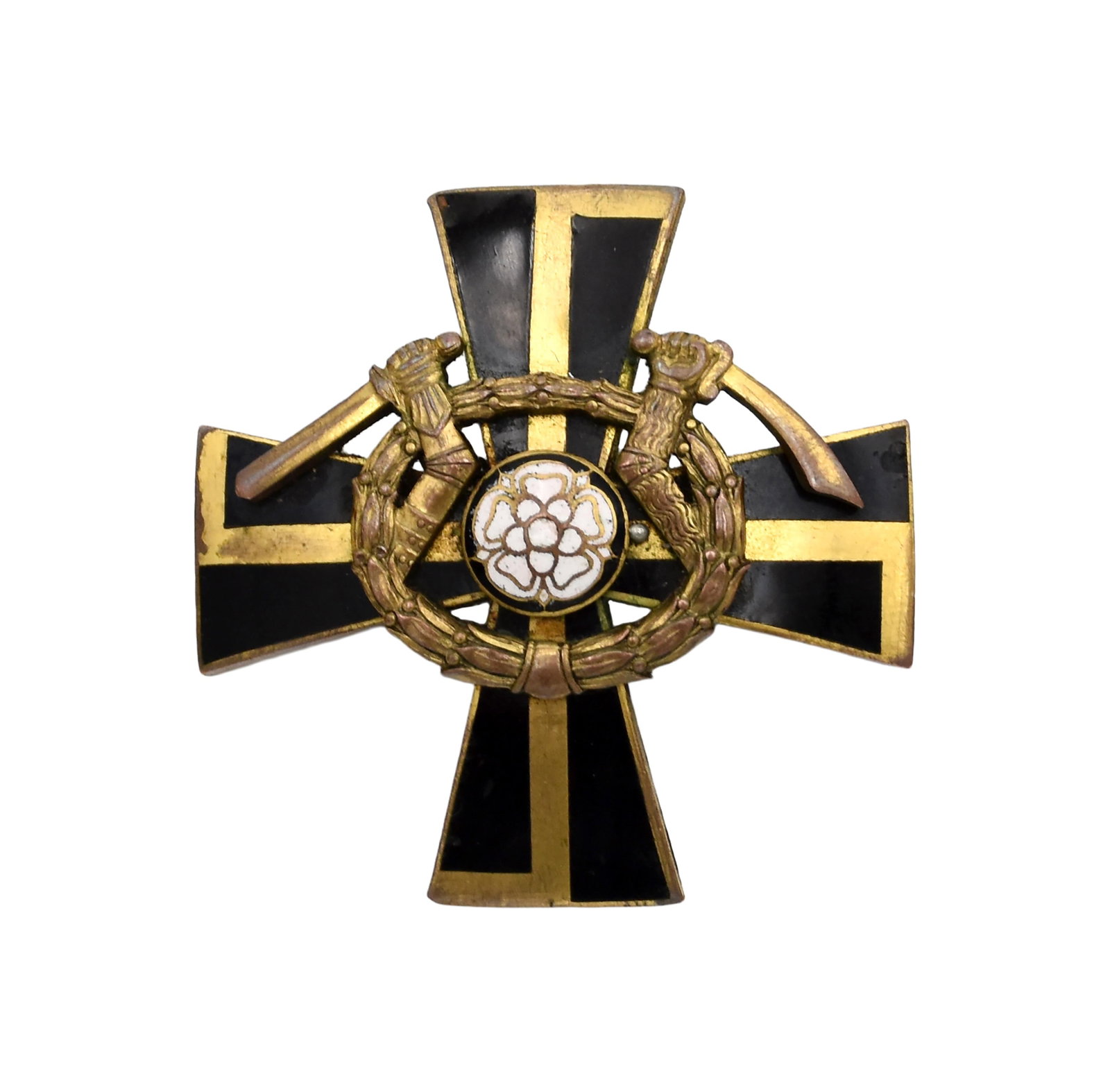 Finnish Mannerheim Cross, Second Class: 20th C. The most distinguished Finnish honorary award for exceptional bravery during WWII. No visible hallmarks to indicate authenticity. 1 3/4" across. Weighs 21. 3 grams. Back pin is a later