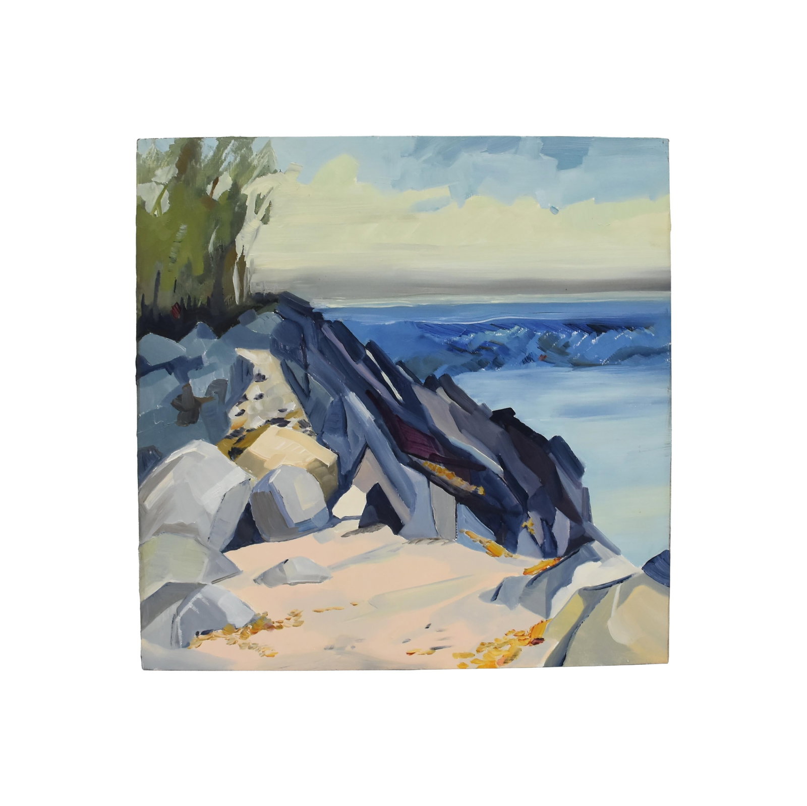 Nathaniel Meyer Painting: (American/Maine, b. 1976). Oil on board. "Toward French Island, Maine". Signed illegibly and dated 2018 on verso. Sight size: 10" square. Provenance: Estate of Alfred J. Walker, legendary art dealer a
