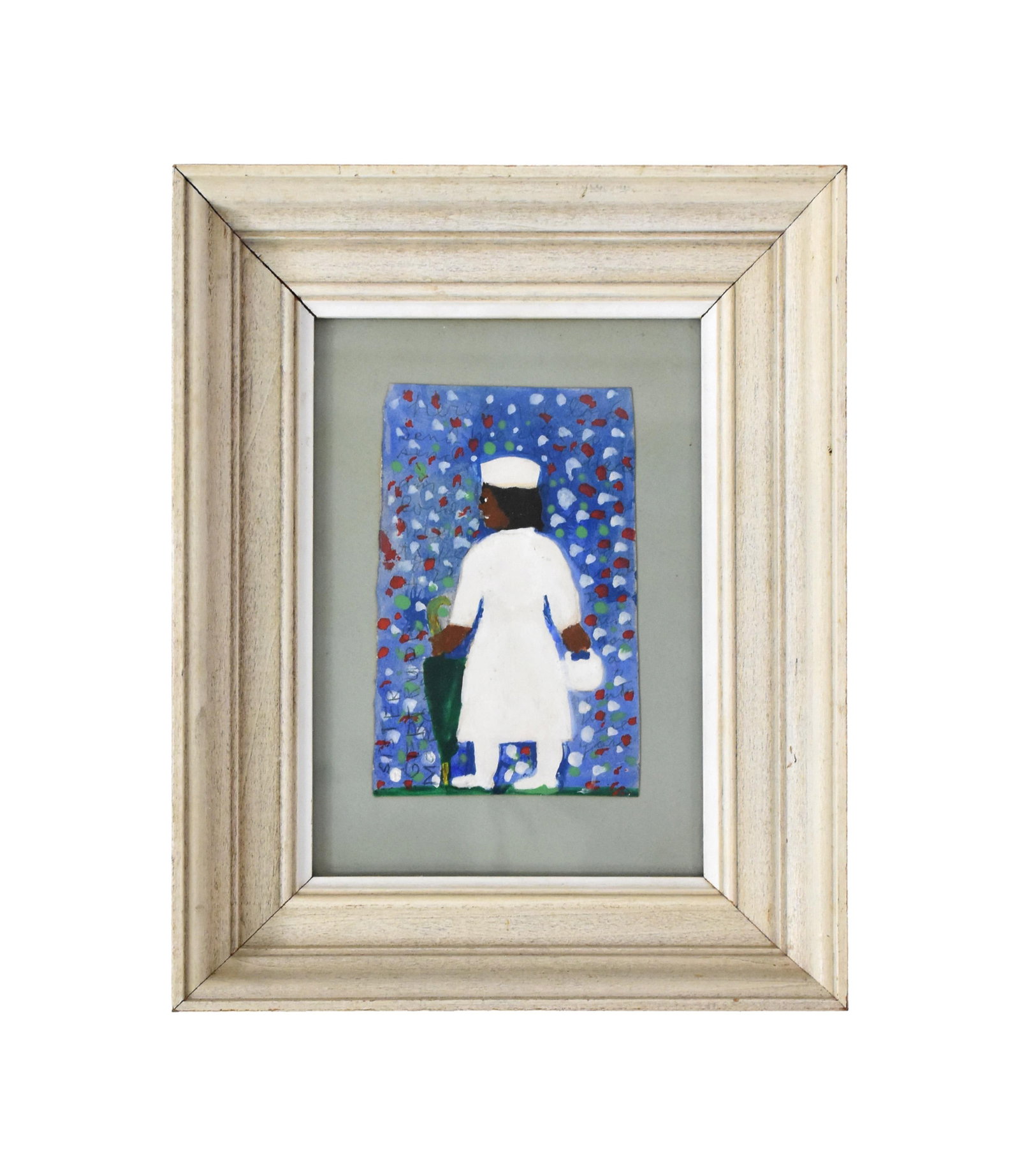 Sister Gertrude Morgan Painting: (American/Alabama/Louisiana, 1900-1980). Oil on paper. "Here I am Lord". Signed lower left and identified on verso. Gertrude Morgan was a street preacher for 70 years. For a time she performed at Pres