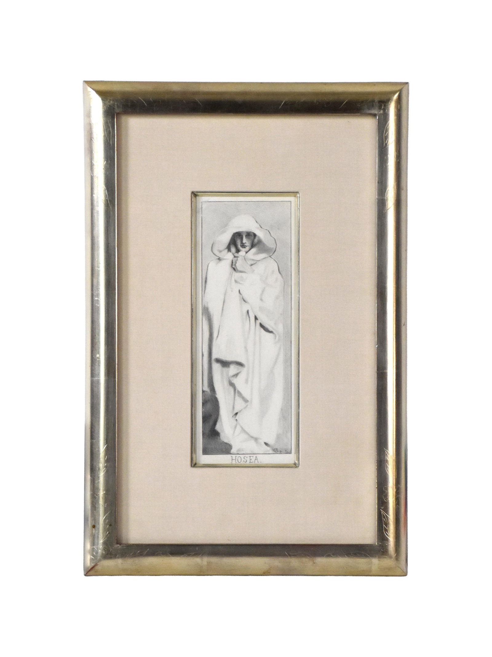 After J. S. Sargent, Alice Ruggles Sohier Drawing: (American, 1880-1969). Graphite on paper. After a painting at the Boston Public Library. "Hosea". Initialed and inscribed lower right. Sight size: 10 1/4" high x 4" wide. In a silver gilt frame measur