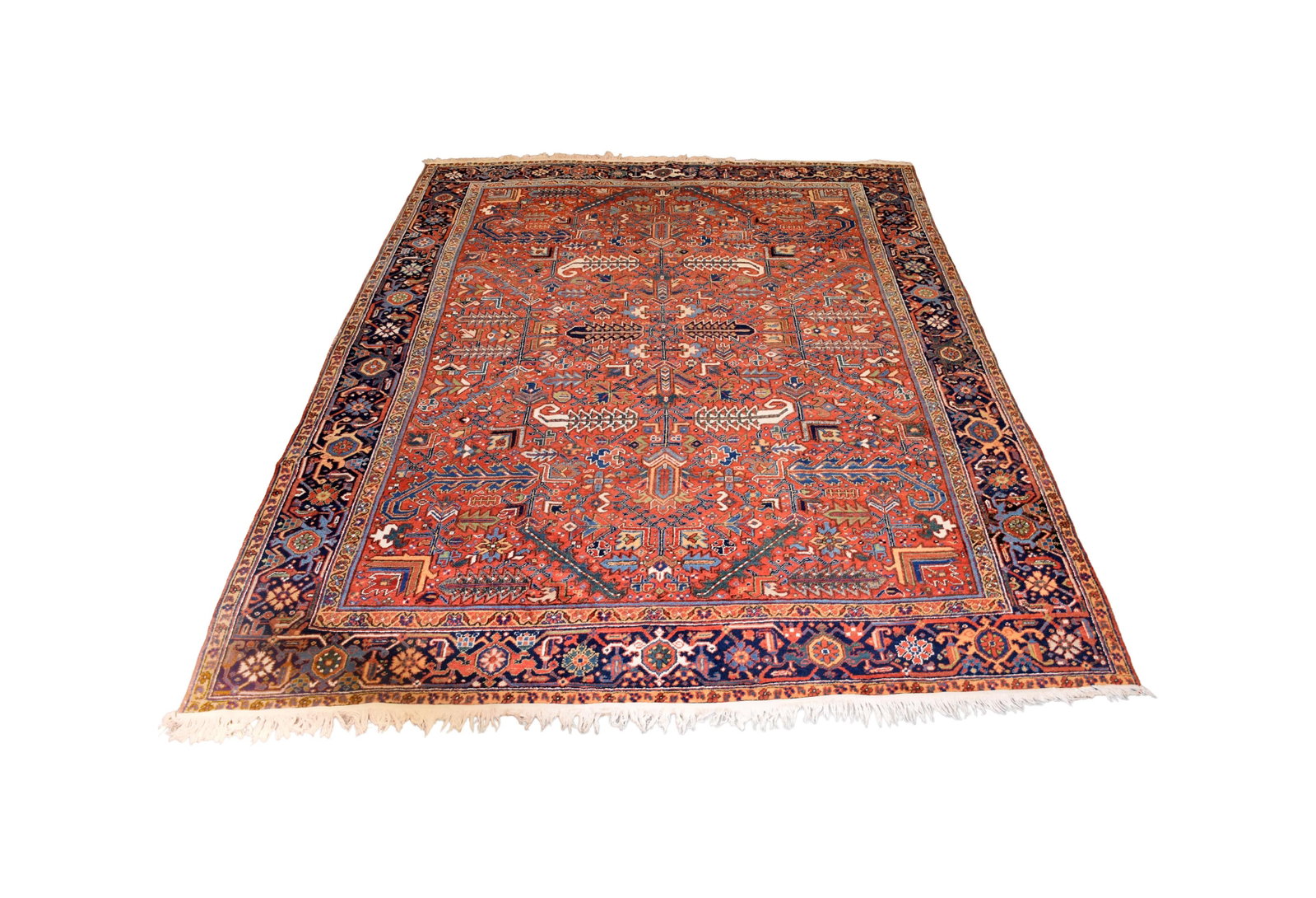 Heriz Room Size Rug: Early 20th C. Overall pattern. 9.5' x 11.7'.Good condition. IMPORTANT- Please note: all items are sold as is, where is, with all faults. Marion Antique Auctions encourages all bidders to examine items