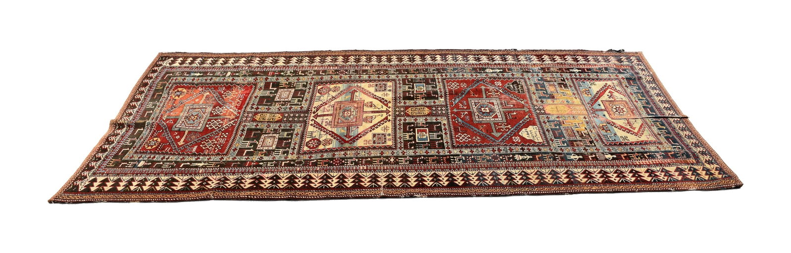 Antique Shiraz Hall Runner: Depicts human figures, animals and geometric designs. Multiple banded border. Signed. 10' 5 1/2" x 4' 9". Provenance: Estate of Alfred J. Walker, legendary art dealer and collector. Founder of