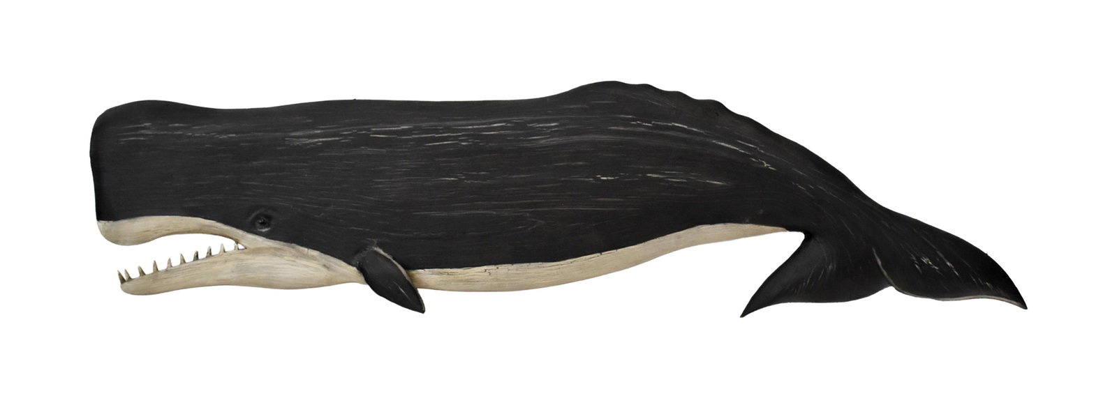 Carved and Painted Sperm Whale Plaque: 21st C. Wooden. Signed on reverse: "Ken Beckenhaupt, Cape Cod". 38" wide x 9" high. Good condition. IMPORTANT- Please note: all items are sold as is, where is, with all faults. Marion Antique