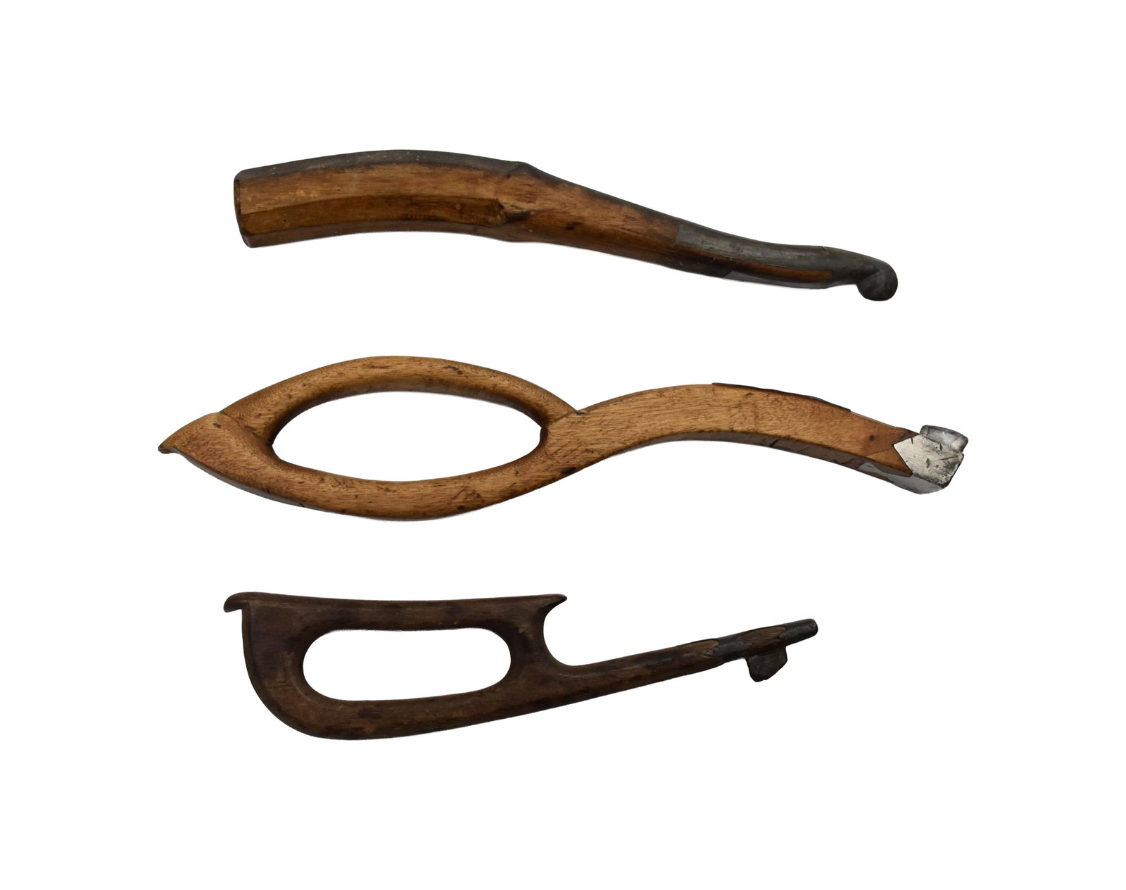 (3) Mackerel Knives: 20th C. Wood and steel construction. Ranging from: 7 1/4" - 10" long.Condition consistent with age and use. One is monogrammed. IMPORTANT- Please note: all items are sold as is, where is, with all