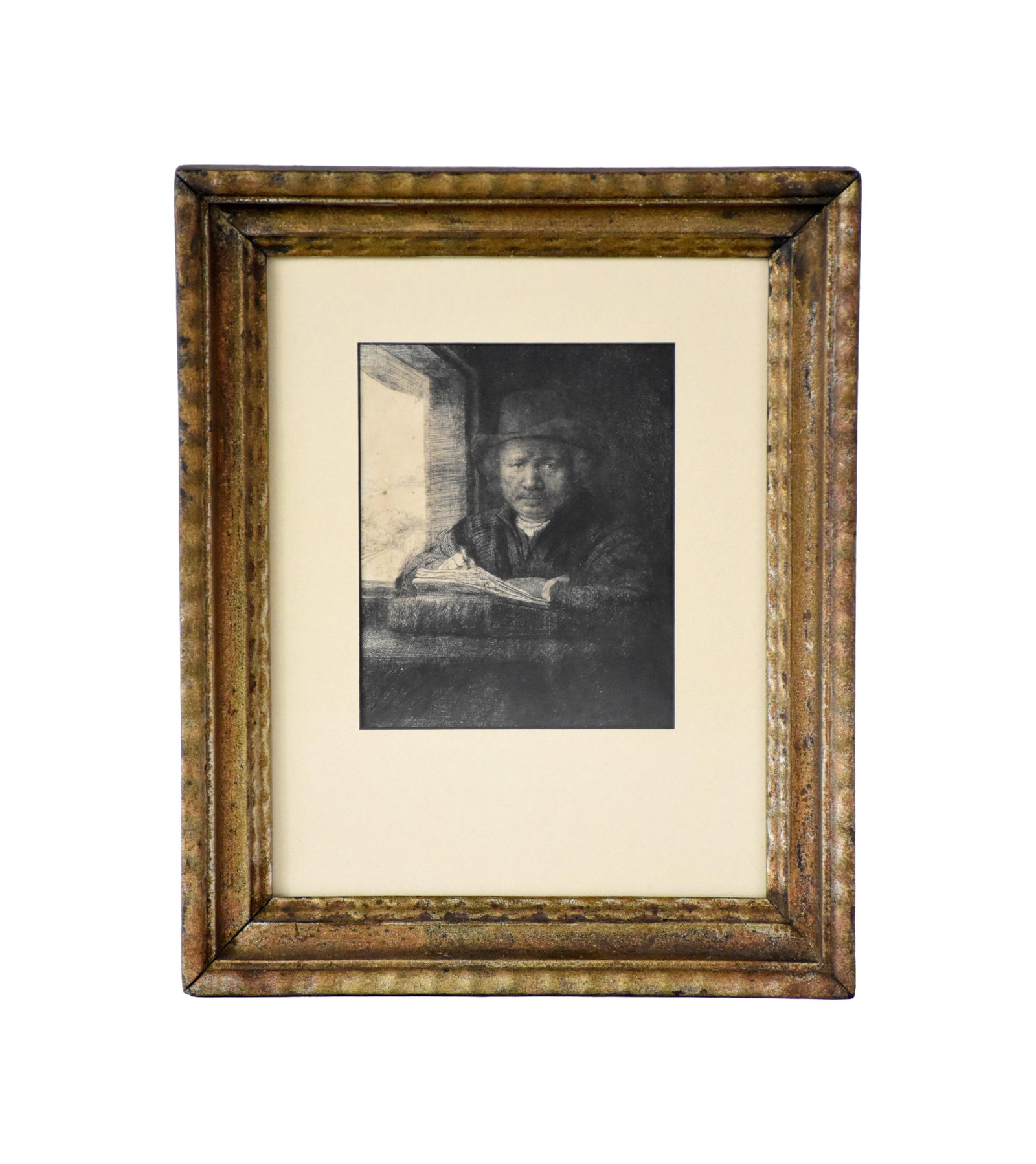 Rembrandt van Rijn Etching: (Dutch, 1606-1669). Drypoint and burin. "Self Portrait". Note on verso states: "appears to be from the Basan Edition". Signed and dated 1648 in plate. Sight size: 6" high x 5" wide. Plate size stated