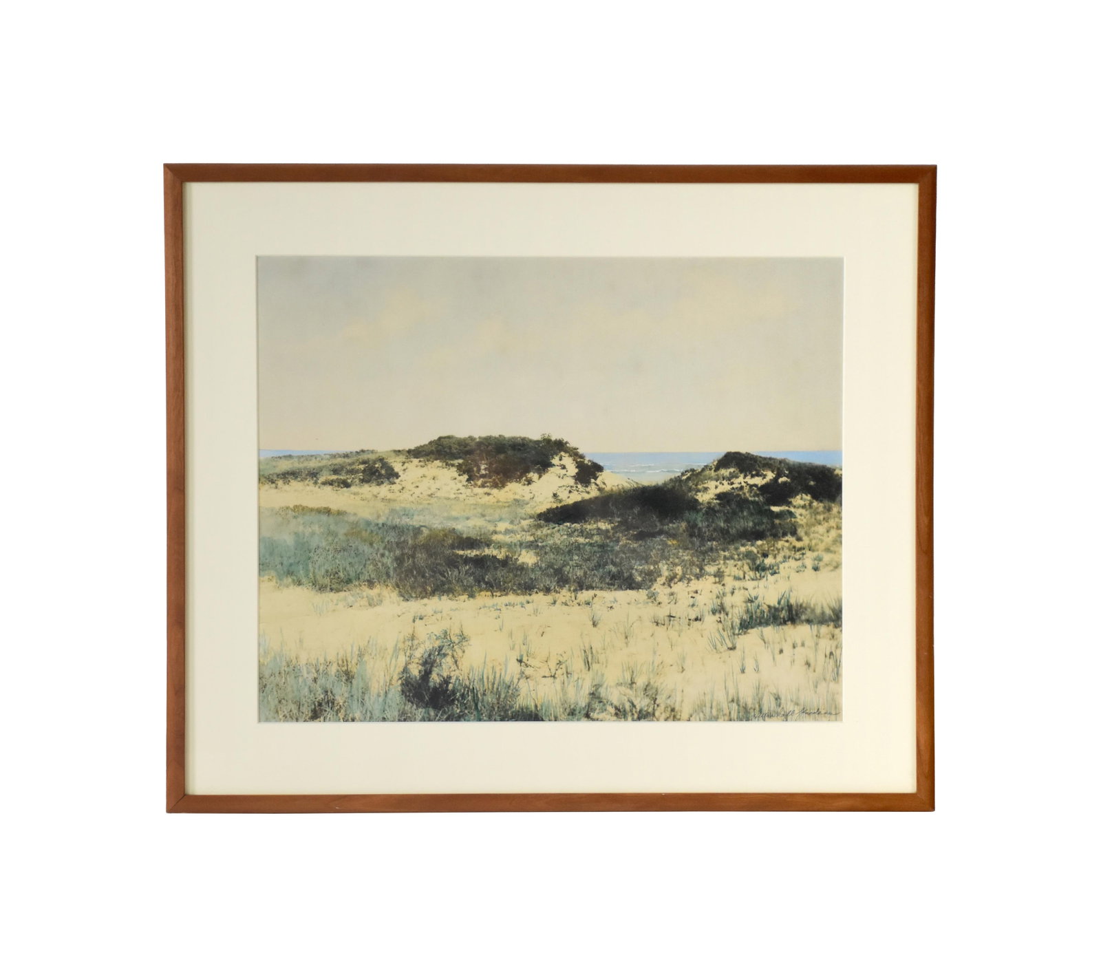 H. Marshall Gardiner Hand Colored Photograph: (1883-1942). Depicts sand dunes on Nantucket. Signed lower right. Sight size: 15 1/4" high x 19 1/2" wide. In a modern wooden frame under UV glass measuring: 21" high x 25" wide.Good condition. Not
