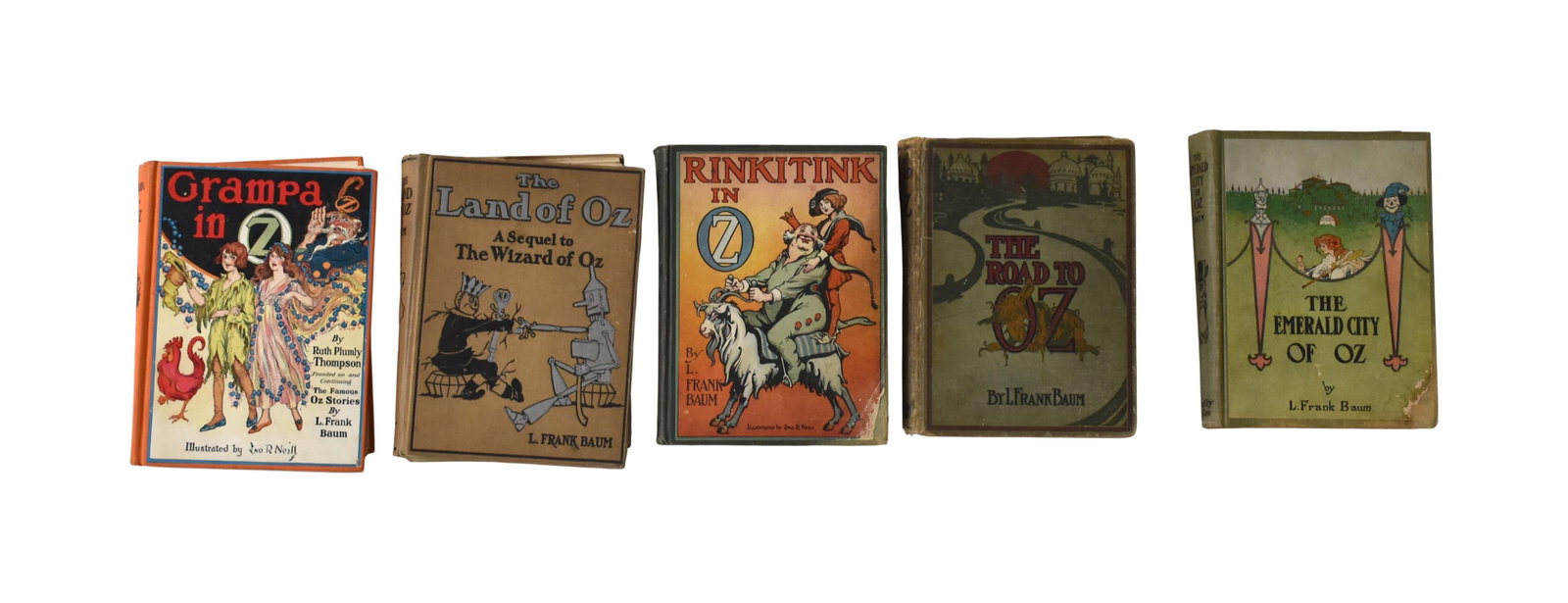 Collection of Early Oz Books by Frank L. Baum: To include: (A) The Land of Oz. Chicago: Reilly & Lee Co. 1904. 287 pages. 9 1/4" high x 7" wide. (B) Rinkitink in Oz. Chicago: Reilly & Lee Co. 1916. 314 pages. 9 1/4" high x 7" wide. (C) The