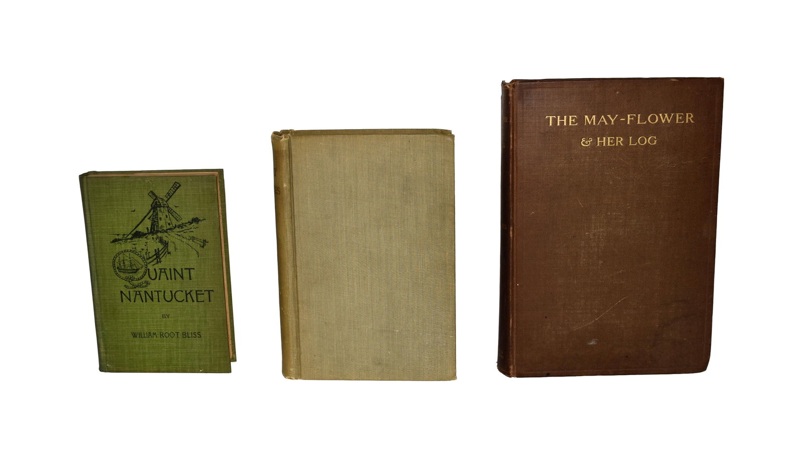 (3) Early New England History and Genealogy Books: To include: (A) Old Kittery and Her Families. Everett S. Stackpole. Lewiston, Maine: Press of Lewiston Journal Company, 1938. 822 pages. 9 1/2" high x 6 3/4" wide. (B) Quaint Nantucket. William Root