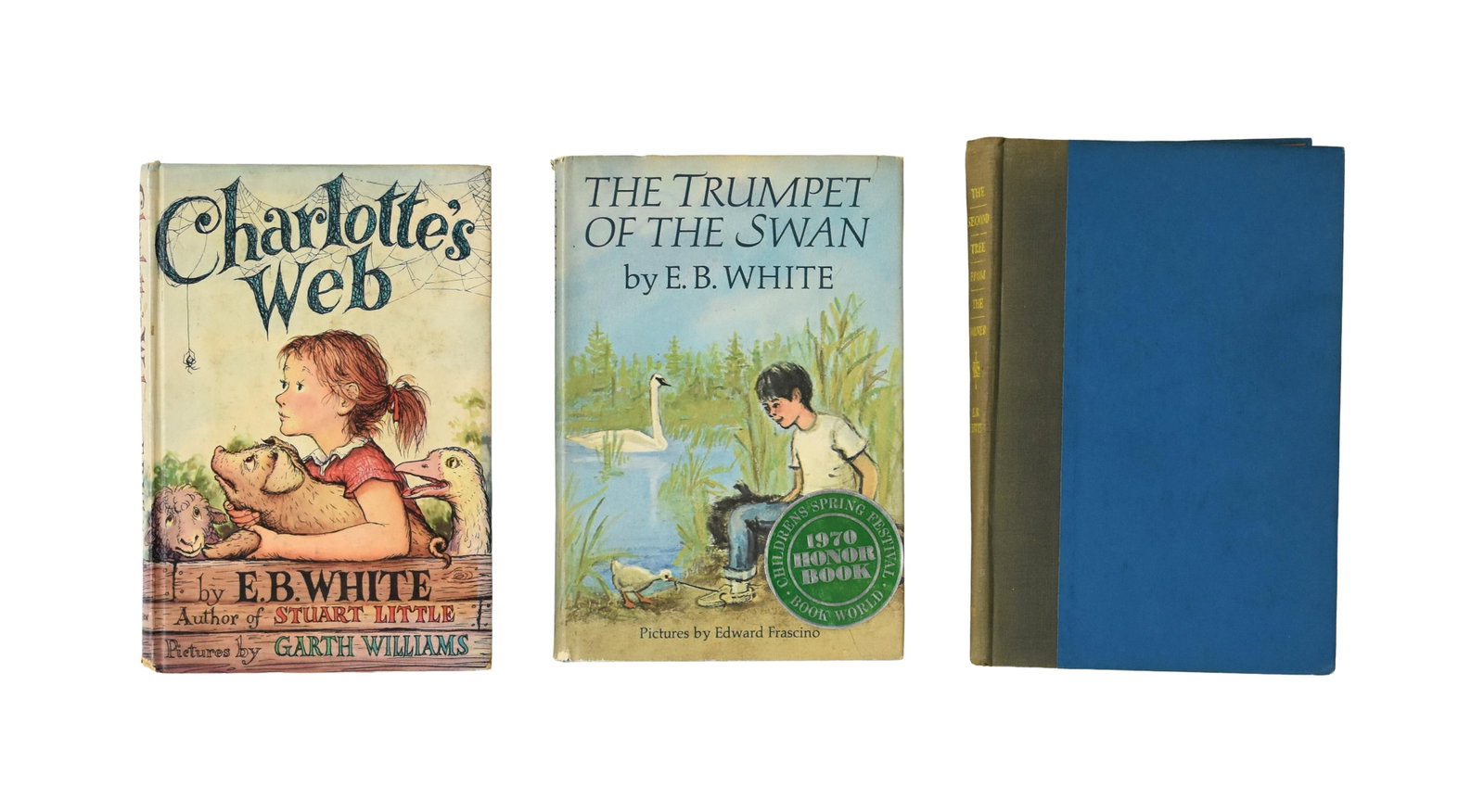 (3) E.B. White Books: To include: (A) Charlotte's Web. New York/Evanston: Harper & Row, Publishers. 1952. 184 pages. 8 1/4" high x 5 3/4" wide. (B) The Trumpet of the Swan. New York/Evanston/London: Harper & Row,