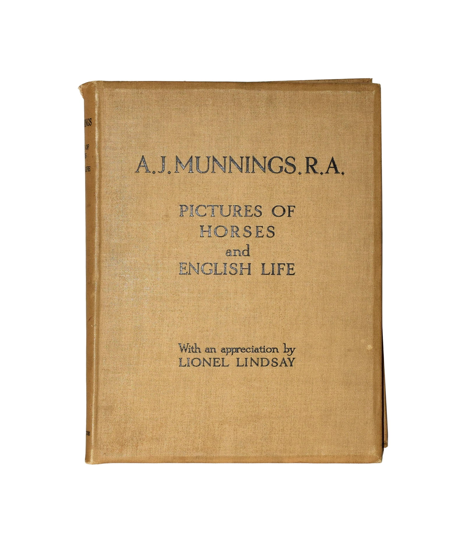 A.J. Munnings Equine Art Folio: (British, 1878-1959). Illustrated with works by noted British sporting/equestrian painter Sir Alfred James Munnings. With an appreciation by Lionel Lindsay. Large folio volume in tan cloth boards.