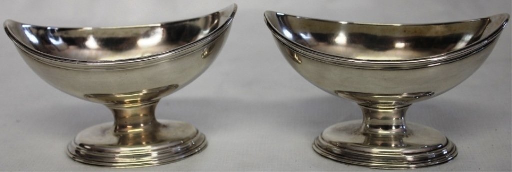 PAIR OF GEORGIAN FOOTED SILVER OPEN SALTS: POSSIBLY JAMES WHINTLE - LONDON, 2 3/8" HIGH 4" WIDE, 4.9 OZT.