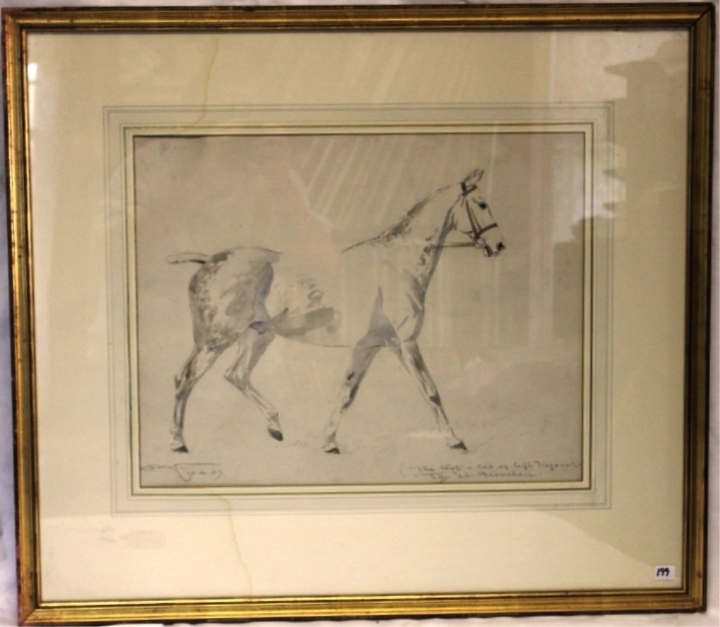 GEORGE ALGERNOON FOTHERGILL, WATERCOLOR AND: PENCIL DRAWING ON PAPER OF A HORSE, BRITISH (1868 - 1945) SIGNED LOWER LEFT AND INSCRIBED LOWER RIGHT, 15" X 19" SIGHT SIZE.