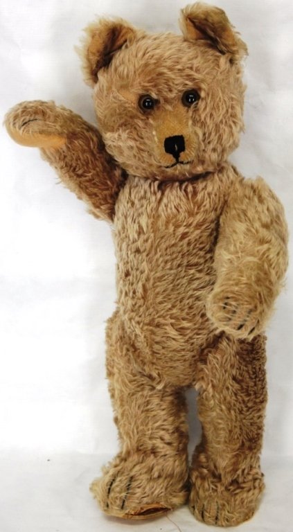 SCHUCO YES/NO TEDDY BEAR, HIS HEAD SWIVELS: LEFT TO RIGHT, WEAR TO PADS ON FEET AND HANDS, 21" HIGH.