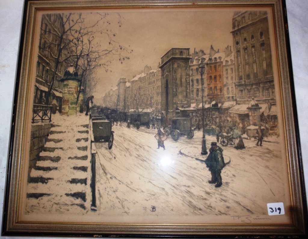 ETCHING, SIMON-TAVIK (1877 - 1942) PARISIAN: STREET SCENE SIGNED IN PENCIL LOWER RIGHT AND IN PLATE, 12 3/4" X 14 3/4."
