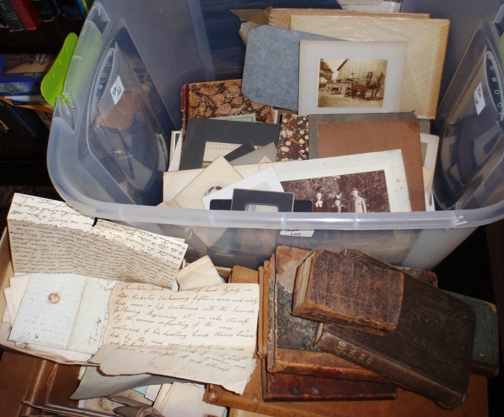 LARGE COLLECTION OF 19TH C PAPER FROM COWEN HOUSE: IN ROCHESTER, MA. THE COWENS WERE INVOLVED IN THE SHIPPING AND WHALING INDUSTRY AND WERE ALSO FURNITURE MAKERS. TO INCLUDE RECEIPTS, BILLS, SCRAP BOOK, EARLY PHOTOGRAPHS, LETTERS ALL RELATED TO THE CO