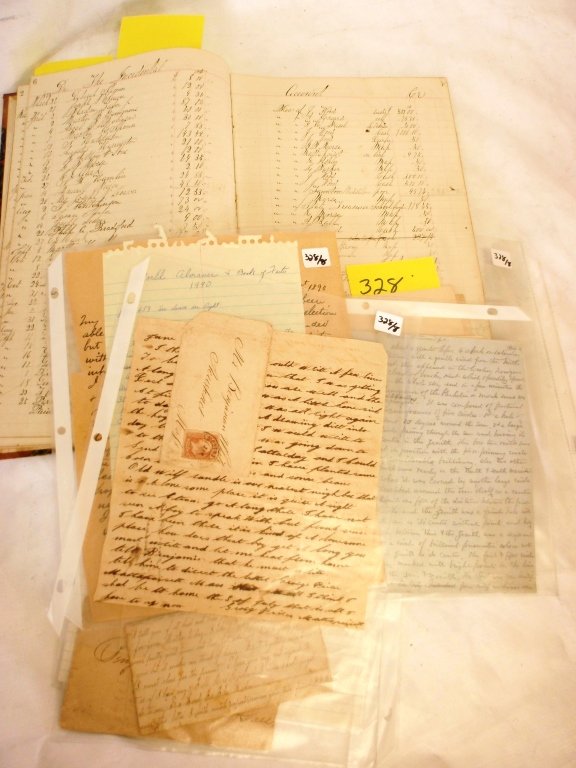 BOUND ACCOUNT BOOK 1866 FOR THE TOWN OF ACHUSNET: KEPT BY BENJAMIN WHITE, TOWN CLERK, 13" X 5", 258 PAGES NOT ALL WITH ENTRIES, INCLUDING RUFUS WHITE, FREEMAN HATHAWAY, CHARLES BURGESS AND NUMEROUS OTHERS. THE SPINE IS BROKEN AND THE BINDING IS LOOSE