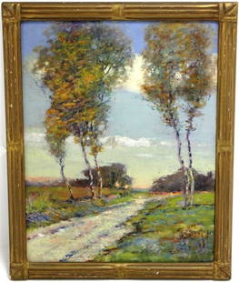 LOT OF 2 OIL PAINTINGS ON PANEL BY SOUTH DARTMOUTH: ARTIST LOUIS H. RICHARDSON; LANDSCAPES WITH TREES; ONE IS FRAMED; 14" X 11"; THE OTHER IS UNFRAMED AND IS 13" X 10" AND HAS A CHIP 1/4" X 2" ON BOTTOM EDGE; FROM THE ARTIST'S ESTATE; SIGNED LOWER