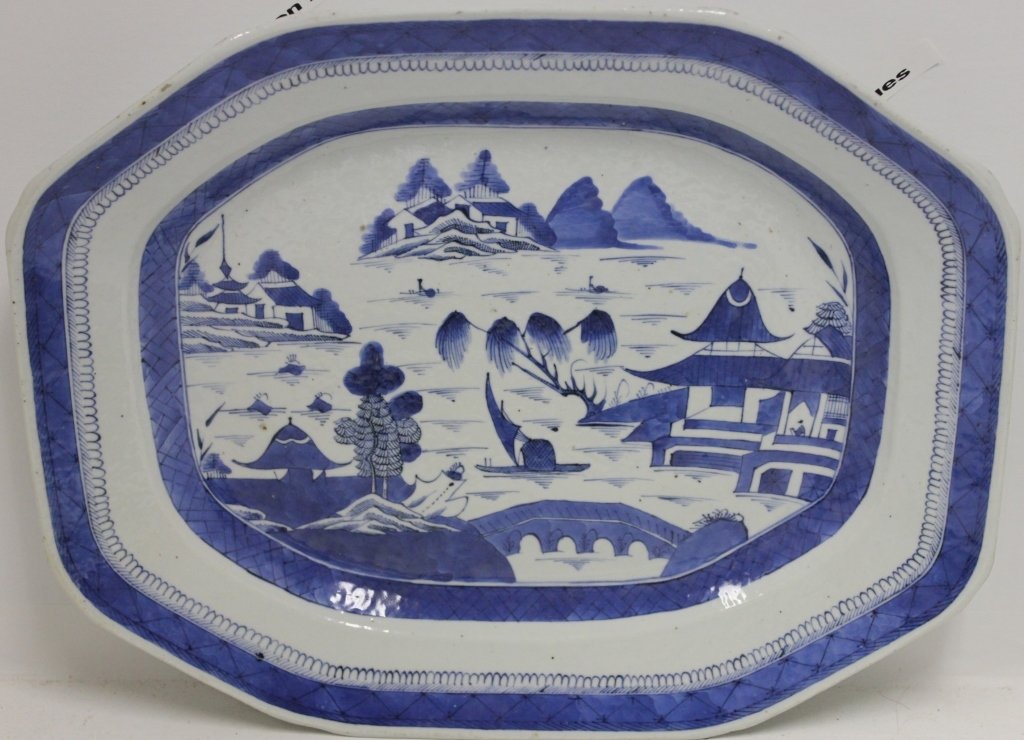 MATCHING CANTON PLATTER; 17 1/4" X 14"; SLIGHTLY: SMALLER THAN LOT NO. 208; PERFECT CONDITION; EARLY 19TH C