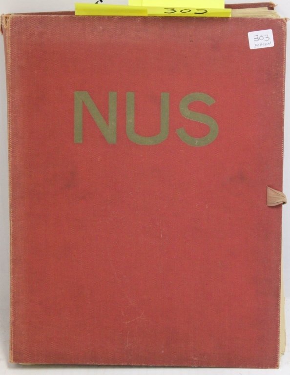 CLOTH BOUND VOLUME PORTFOLIO OF 100 NUDE: PHOTOGRAVURES OF FOLIES BERGERE MODELS IN ART DECO SETTINGS DONE BY WALERY; ALSO KNOW AS STANISLAW JULIAN IGNACY (1863 - 1935); 13" X 10"; PUBLISHED IN PARIS IN 1923; TITLED "NUS CENT PHOTOGRAPHIES OR