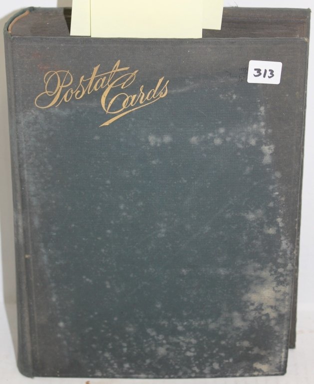 POST CARD ALBUM CONTAINING APPROXIMATELY 220: VINTAGE CARDS INCLUDING NIAGARA FALLS, COLORADO, YELLOWSTONE, SAN FRANCISCO, SANTA CRUZ, WASHINGTON STATE, OREGON, NEW HAVEN, MARTHA'S VINEYARD, FALMOUTH, NEW YORK STATE, NEWTON, BOSTON; ALL CARDS ARE
