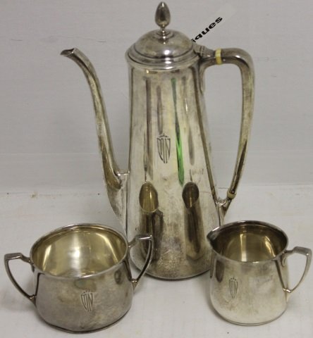 3 PIECE TIFFANY STERLING SILVER TEA SET, C 1920: 2" TO 9" HIGH, SOME DENTS IN EACH PIECE, 23.3 TROY OZ.