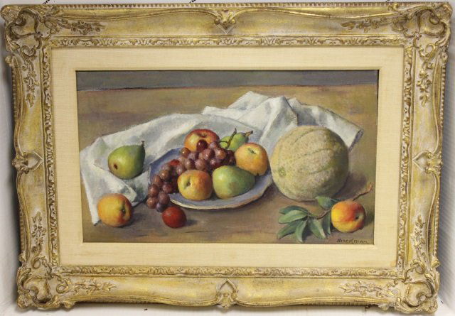 ROBERT BRACKMAN OIL PAINTING ON CANVAS,: (NOANK, CT ARTIST 1898-1980), 11 1/2" X 19 1/2", IN ORNATE GOLD FRAME.