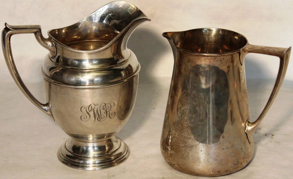 2 STERLING SILVER WATER PITCHERS.  ONE IS 9 1/2" (1 of 4)