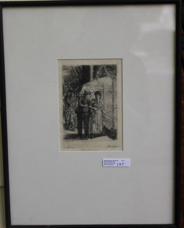 FRAMED ETCHING BY JOHN SLOANE (1871-1951), NY, (1 of 4)