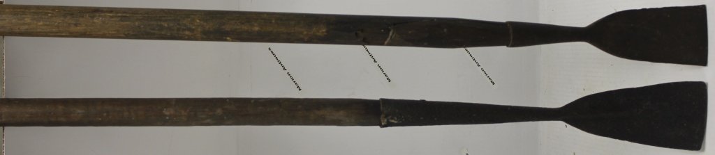 TWO 19TH C WOOD AND IRON BLUBBER SPADES, 61" (1 of 3)