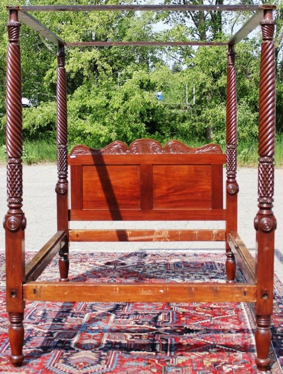 19TH C CARVED MAHOGANY 4 POSTER TESTER BED, (1 of 5)