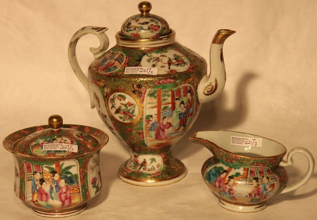 3 PCS OF 19TH C ROSE MEDALLION PORCELAIN TO (1 of 3)