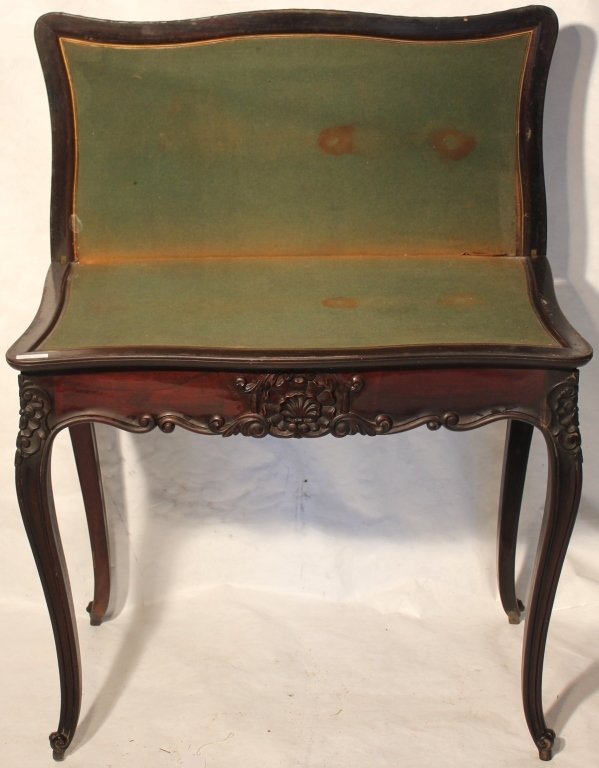 19TH C AMERICAN ROSEWOOD FLIP TOP GAME TABLE, (1 of 2)