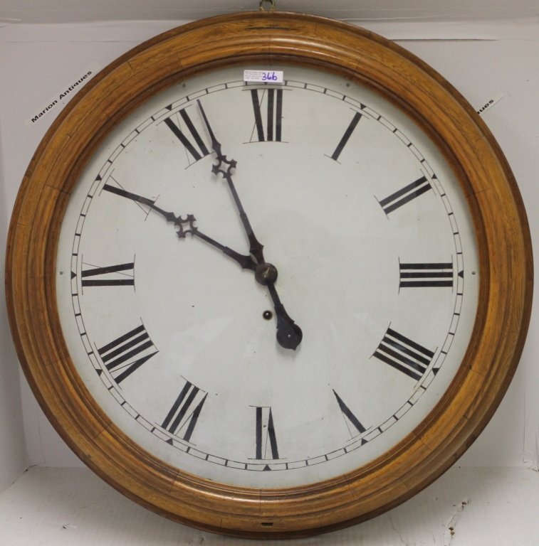 OAK GALLERY CLOCK, TIME ONLY, SPRING DRIVEN (1 of 2)