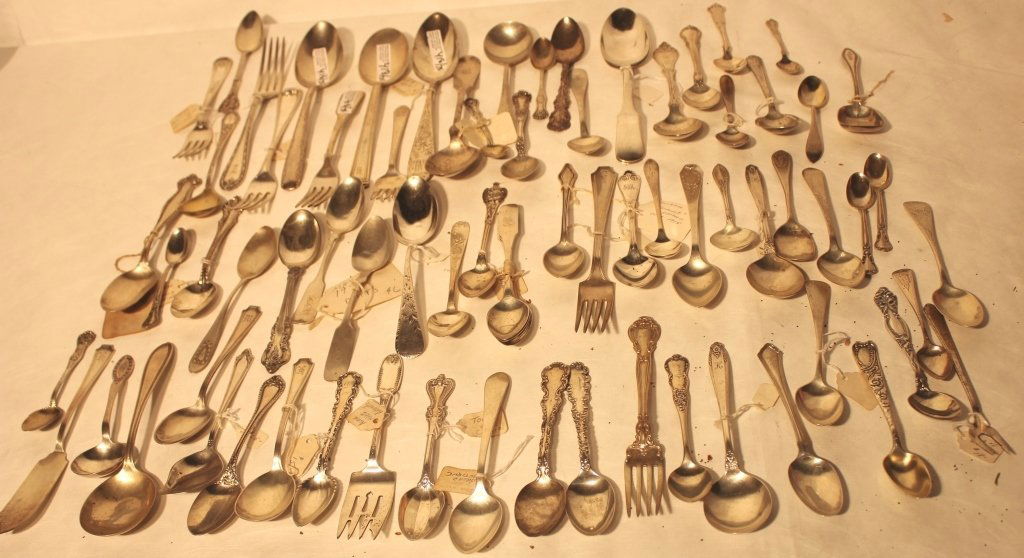 LARGE INTERESTING LOT OF 75 STERLING SILVER SPOONS (1 of 5)