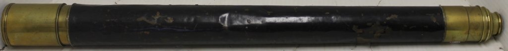 CA 1860 BLACK PAINTED SINGLE DRAWER TELESCOPE,: SIGNED NEGRETTI AND TAMBRAR INSTRUMENT MAKERS TO HER MAJESTY LONDON. SHOWS SOME DENTS AND PAINT LOSS, 32 1/2" LONG CLOSED.
