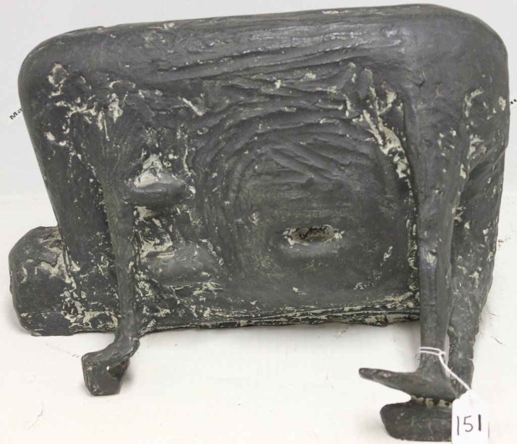 KENNETH ARMITAGE (1916-2002) "RECLINING FIGURE",: BRONZE SCULPTURE, BROWN, GREEN AND WHITE PATINA, APPROXIMATELY 16 3/4" LONG X 10 1/2" H X 9 1/4" D, 1956 UNSIGNED. PROVENANCE: THIS PIECE COMES WITH THE ORIGINAL BILL OF SALE DATED JULY 2, 1959, AND I