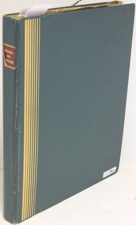 WHALING SCRAPBOOK WITH NUMEROUS ARTICLES, WOOD: ENGRAVINGS, COMPLETE COLLECTION OF WHALING CIGARETTE CARDS, NEW BEDFORD BANK CHECKS AND MORE, 15" X 12".