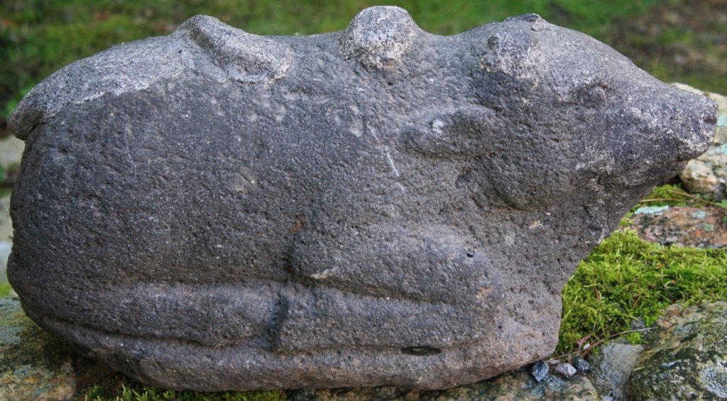 1000 YEAR OLD CARVED BENJI BULL FROM TIBET: FROM THE ANCIENT ASSAM PERIOD. 10 1/4" HIGH X 19" LONG.