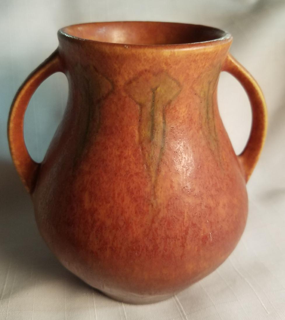 Art Nouveau Pottery Handled Vase Red Matte Glaze (1 of 4)